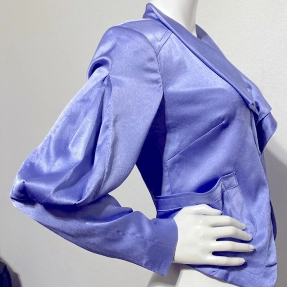 Bebe NEW Y2K Retro Blue Textured Satin Jacket With Pockets Shoulder Pads Size 4 - Picture 8 of 10